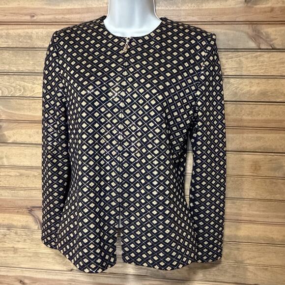 St. John Evening Black Gold Knit Jacket Zip Paillettes Rhinestone W/Scarf Sz 2 - Picture 11 of 15